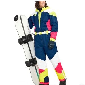 Tipsy Elves Neon Snow Suit with Blue and Pink. Size XL. NWT.